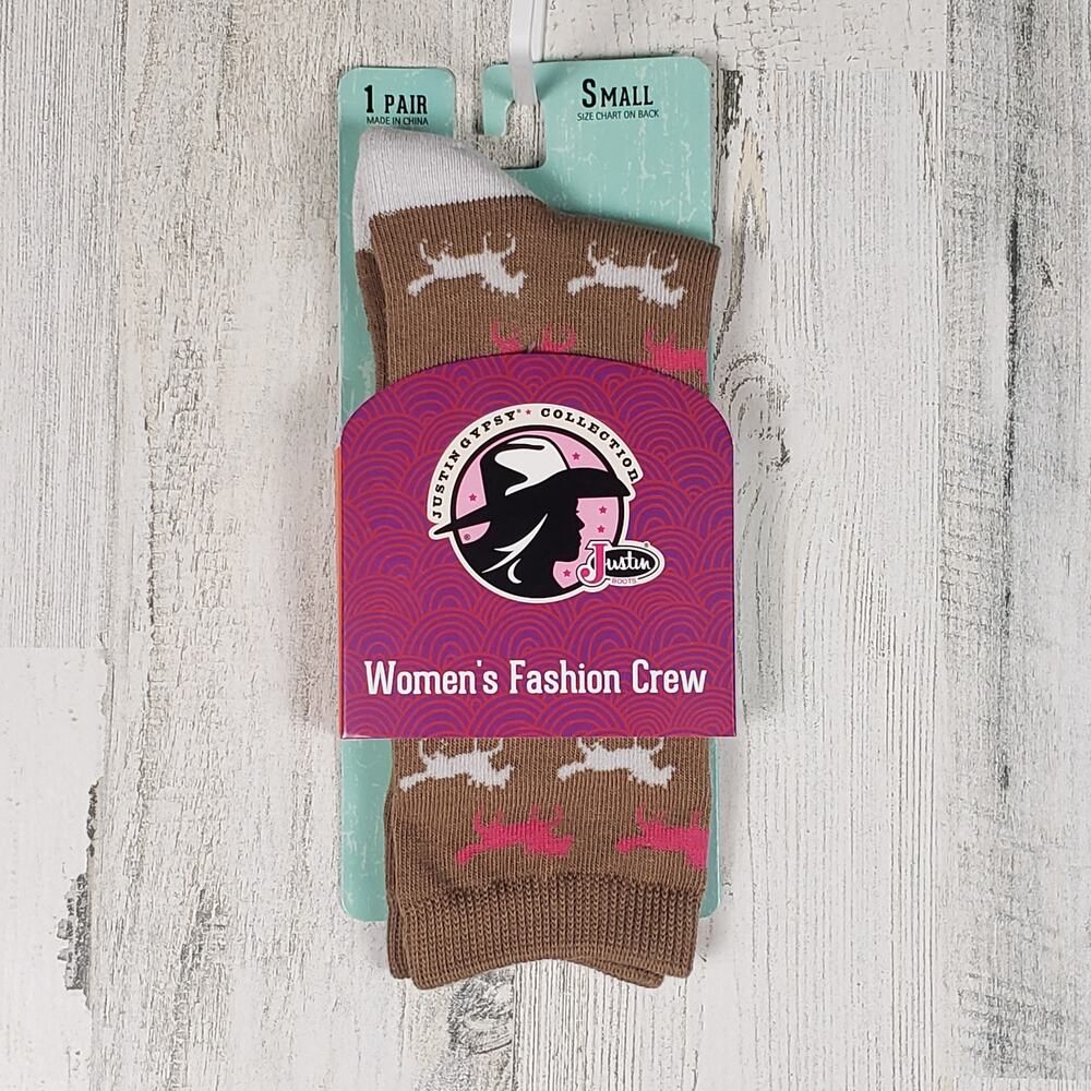 NWT Justin Boots Fashion Cushioned Sole Horse Crew Socks Women's Size Small